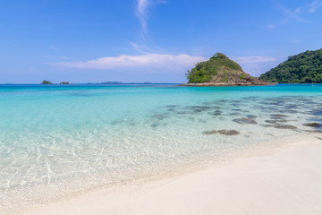 beautiful beach view Koh Chang island seascape at Trad province Eastern of Thailand on blue sky background , Sea island of Thailand landscape