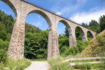 the Ravenna Bridge railway viaduct on the Höllental Railway line in the Black Forest, in Breitnau,...