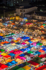 photo of night market high view from building colorful tent retail shop and lighting - 262177198