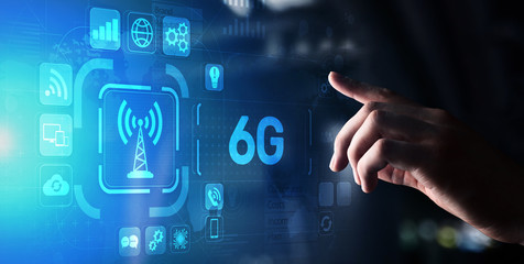 6G New generation telecommunication fast internet and technology concept on virtual screen.