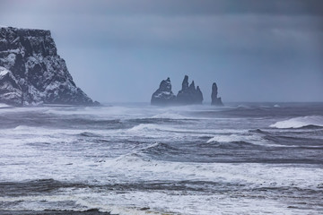 View from cape Dyrholaey on Reynisfjara Beach, Iceland.