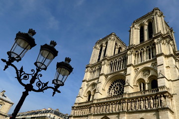 Fototapeta na wymiar cathédrale Notre Dame de Paris et lampadaire