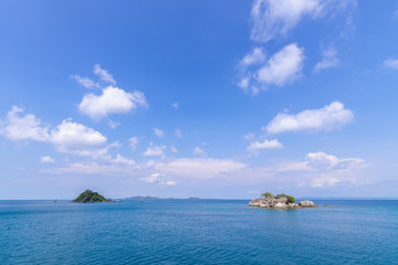 beautiful beach view Koh Chang island seascape at Trad province Eastern of Thailand on blue sky background , Sea island of Thailand landscape