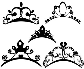 Vector tiaras set. Crown royal for queen or princess, symbol royalty illustration. Collection of vector heraldic crowns in vintage style © Татьяна Самотий
