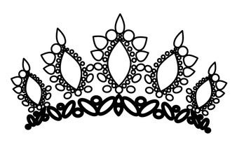 Black princess diadem on a wight background. The crown. Vector illustration. 