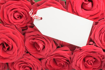 Closeup of blank tag with roses 