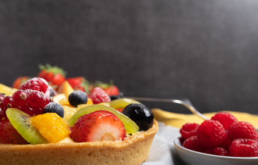 homemade fruit pie on a rustic wooden table