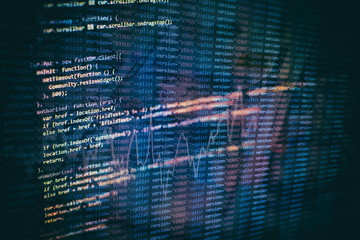 Big data storage and cloud computing representation. Programming code .