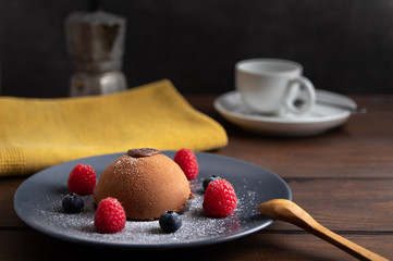 french mouse cake with raspberries and blue berries