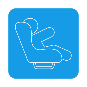 recommend clip art: Icono plano lineal niño sentado en asiento de coche en cuadrado color azul