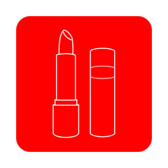 Icono plano lineal pintalabios en cuadrado color rojo