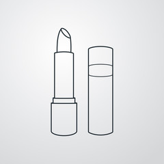 Icono plano lineal pintalabios en fondo gris