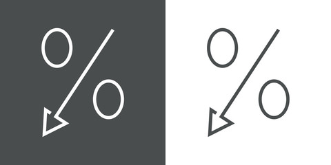 Icono plano lineal porcentaje bajar en gris y blanco © teracreonte