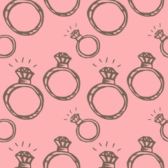 diamond ring hand drawn seamless pattern. pink color vector illustration