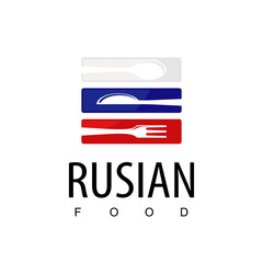 Rusian Food, Restaurant Logo With Rusian Flag Symbol