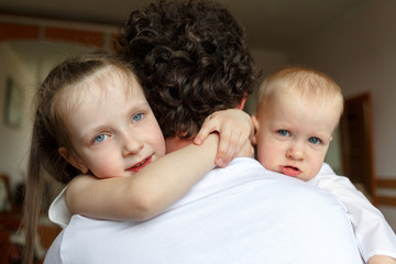 Father with his children. Happy family life.