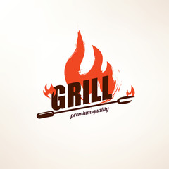 bbq and grill  stylized vector symbol, label and emblem template - obrazy, fototapety, plakaty