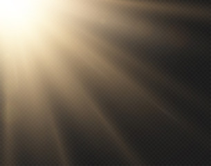 Light sun vector effect isolated on transparent background. Yellow golden warm bright shine texture, sun rays, beams. Sunshine design. Sunrise burst. Side view