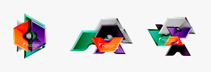 Geometric banner made of glossy geometric shapes, for background or abstract logo element