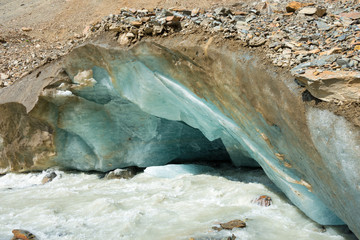 Mestia, Georgia - Jun 23 2018: Chalaadi Glacier. a famous landscape in Mestiachala valley, Mestia, Samegrelo-Zemo Svaneti, Georgia.