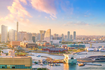 Yokohama city skyline at sunset