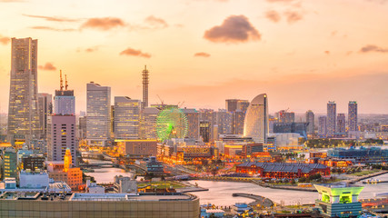 Yokohama city skyline at sunset