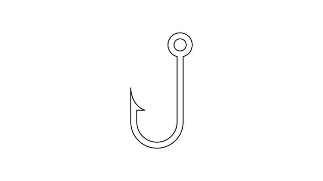 Grey Fishing hook line icon on white background. 4K Video motion graphic animation
