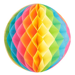 Colorful honeycomb round paper ball isolated on white background