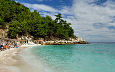 Tassos marble beach in the summer time