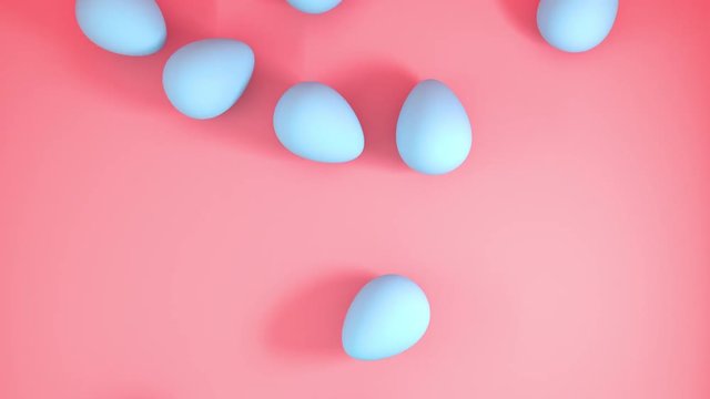 3D computer render animation of easter pastel eggsfalling on color surface. Set of different color 4k footage.
