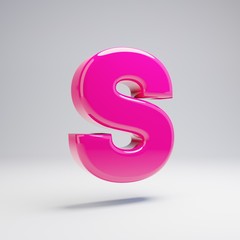 Volumetric glossy pink uppercase letter S isolated on white background.