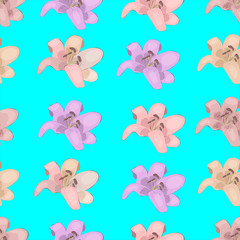 A seamless pattern of colorful lilies. Suitable for use on banners, invitations, cards, notebooks and sketchbooks.