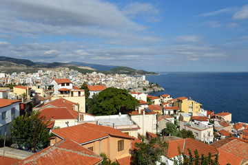 Obraz premium Amazing Panorama of Old town of Kavala, East Macedonia and Thrace, Greece