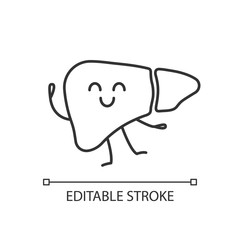 Smiling liver character linear icon