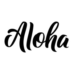 Aloha hand lettering, custom writing letters isolated on white background, Hawaiian language greeting typography, vector type design illustration. © Ann Lou