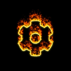 The symbol cog burns in red fire