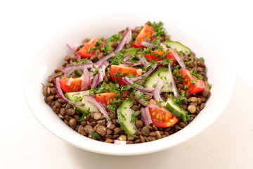 lentils salad with avocado and tomato