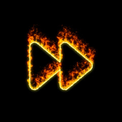 Fototapeta premium The symbol forward burns in red fire