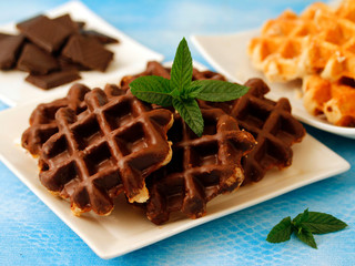 Waffles with chocolate.