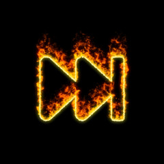 Fototapeta premium The symbol fast forward burns in red fire