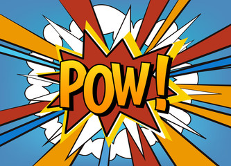 Pow! Comic pop art speech bubble illustration. Vector explosion with vintage comics pow text.  - obrazy, fototapety, plakaty