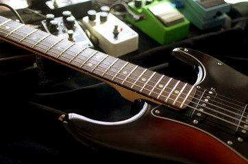 Fototapeta premium Electric guitar macro abstract, Pedals Stomp Box