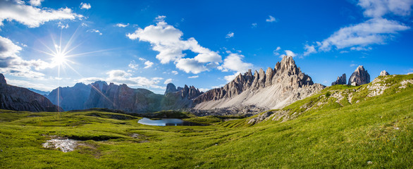 Laghi Dei Piani lake in Tre Cime di Lavaredo natural park in the morning,
