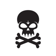 Skull with bones black icon sign. Vector illustration. Pirates graphic design symbol. Death danger concept logo. 