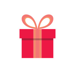 Gift box with ribbon concept vector illustration in flat design style. Present icon. Surprise sign. Special give away package.