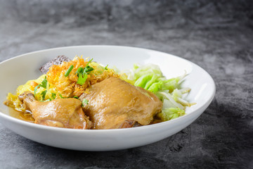 Dish with fresh homemade chicken soup, noodles and vegetables