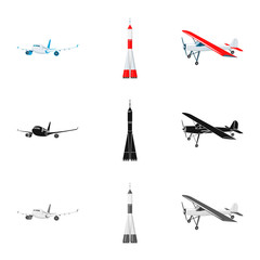 Vector illustration of plane and transport icon. Collection of plane and sky vector icon for stock.