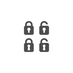 Padlock open and closed simple vector icon set. Locked and unlocked padlock with keyhole, password security and privacy concept sign.