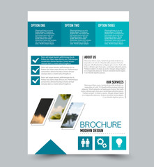 Flyer template. Brochure layout. Annual report cover or print out poster design. Blue color. Vector illustration.