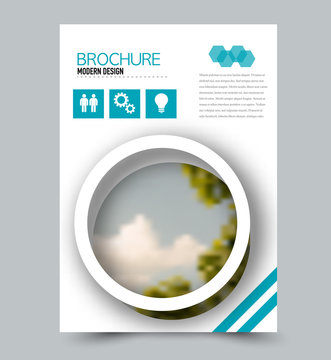 Flyer template. Brochure layout. Annual report cover or print out poster design. Blue color. Vector illustration.